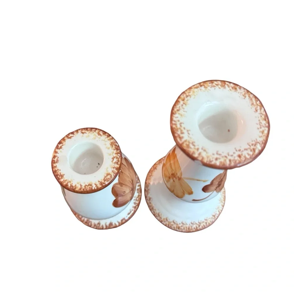 Autumn Leaf Ceramic Candle Holders - Set of Two